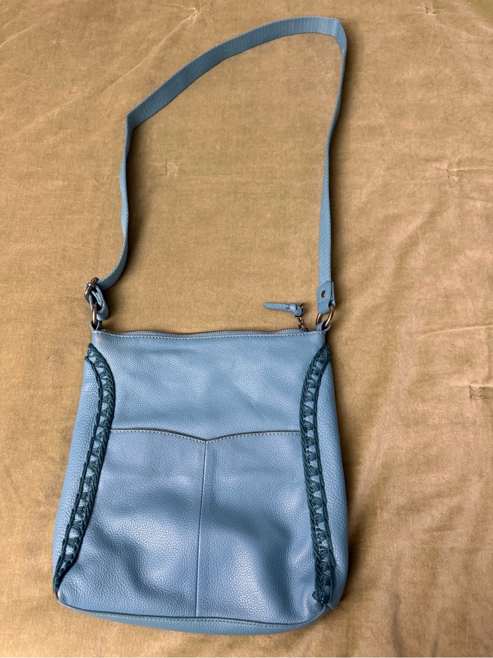 The Sak Blue Leather Crossbody Bag Lots Of Pockets OSP #86
